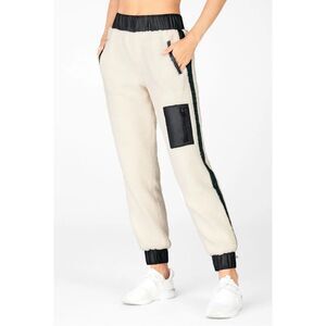 LIKE NEW Fabletics Cream Alaska Sherpa Fleece Faux Vegan Leather Look Jogger XXL